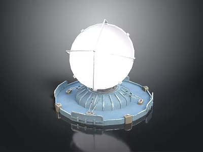 Detailed Spherical Structure With Blue Base And Metal Supporting Frames 3d model