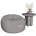 Round Gray Velvet Bean Bag Chair with Pleated Design and 'Olivia' Lettering