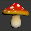 Red and White Spotted Mushroom with Yellow Gradient Cap and White Stem on Dark Background