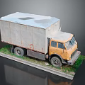 Old Yellow Truck Model With Rusty Body And White Roof On Grass And Pavement Base