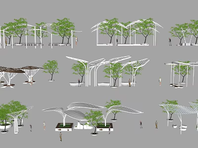 Different Modern Pergola Designs For Outdoor Spaces With Green Plants And People 3d model