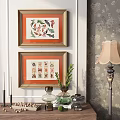 Abstract Paintings In Golden Frames With Colorful Patterns Text And Decorative Wall Setting 3d model