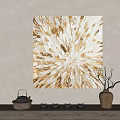 Abstract Gold And White Wall Painting With Radiant Texture For Interior Decor