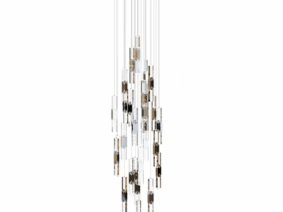 Modern Geometric Chandelier with Hanging Metal Rods for Contemporary Interior Decor 3d model