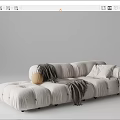White Puffed Sectional Sofa Set with Cozy Throw Blanket Decorative Pillows and Round Cushion