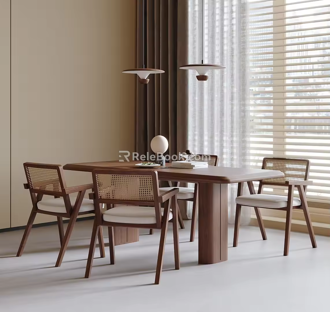 Modern Dining Table and Chair Combination Dining Chair Dining Table Chandelier 3d model
