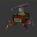 Game Movie Character Red Mechanical Robot With Cannon And Four Legs Structure