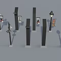 Modern Furniture Pillars Featuring Street Lamp Styles And Billboard Display Panels