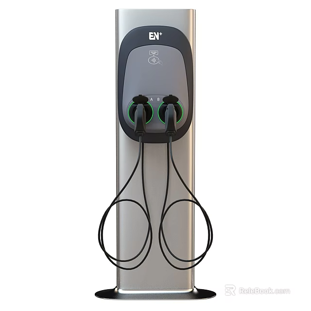Wall Mounted Electric Vehicle Charger With Dual Ports And Charging Cables 3d model 