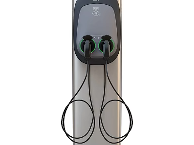 Wall Mounted Electric Vehicle Charger With Dual Ports And Charging Cables 3d model