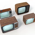 Vintage Retro Televisions with Wooden Cases and Antennas on White Background