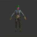 Woman in Blue Jacket and Cropped Top with Utility Belt Dark Pants on Minimalist Background