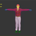 Man in Red Floral Shirt and White Pants with Arms Outstretched Against Gray Background