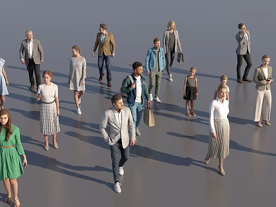 Group of People Walking on Gray Ground in Open Public Space 3d model