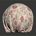 Floral Patterned Round Fabric Decorative Pillow With Pink And Blue Flowers