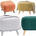 Modern Velvet Ottoman With Orange Beige Upholstery And Wooden Legs