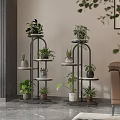 Indoor Multi tier Gold Metal Plant Stand with Decorative Potted Greenery Plants