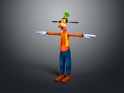 Cartoon Character with Green Hat Long Nose Orange Shirt Blue Pants and Arms Outstretched 3d model