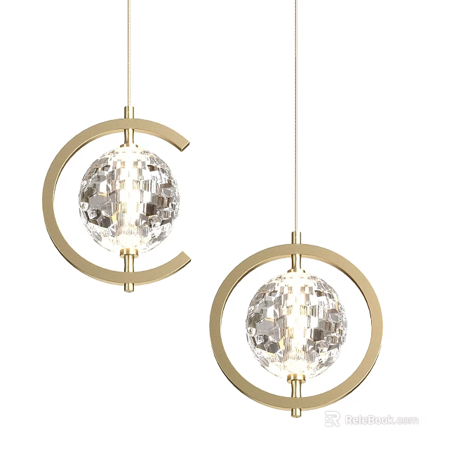Modern Ceiling Lights With Golden Circular Frame And Crystal Ball Shade 3d model 