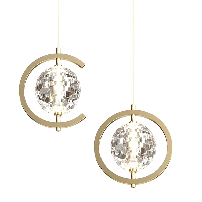 Modern Ceiling Lights With Golden Circular Frame And Crystal Ball Shade 3d model