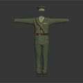 Green Military Uniform With Hat Shoulder Insignia Belt And Formal Tie Attire
