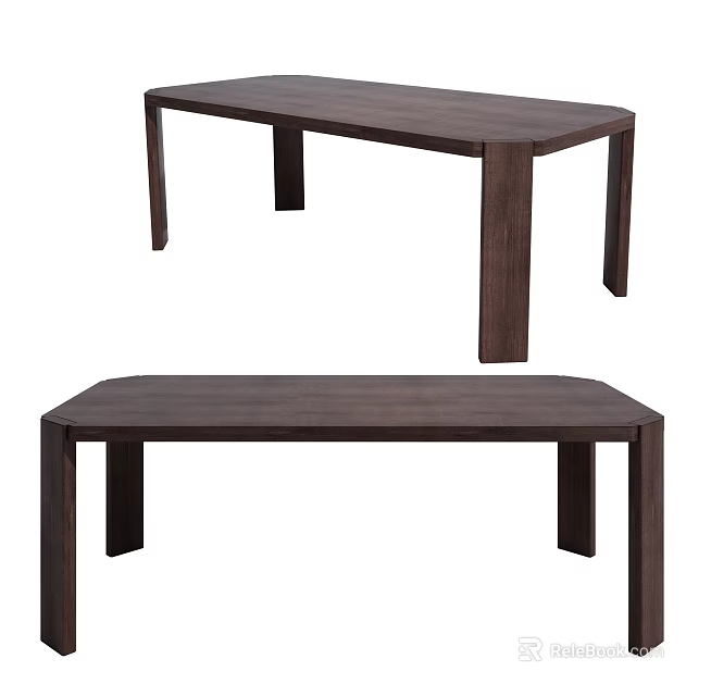 Dark Wooden Dining Table With Simple Design Smooth Tabletop And Sturdy Legs 3d model