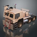 Beige Armored Military Truck With Six Wheels Roof Mounted Equipment And Protective Front Bumper