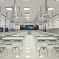 Modern Laboratory Interior With Lab Tables Stools Overhead Lighting And Large Screen 3d model