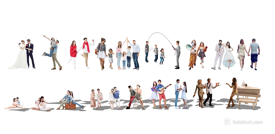 Diverse Group of People in Multiple Poses Standing Sitting and Engaging in Activities 3d model 