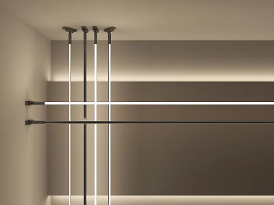 Modern Interior Design With Horizontal Vertical Linear Lights And Metal Frames 3d model
