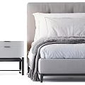 Modern Minimalist Double Bed With Soft Pillows Cozy Blanket And Nightstand