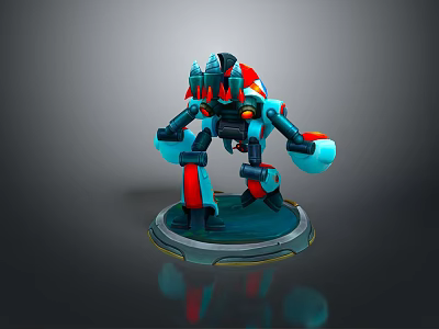 Robot Doll With Mechanical Structure Vibrant Red Blue Colors And Detailed Stand Base 3d model
