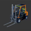 Orange And Black Forklift With Yellow Top Panel Green Gas Cylinder And Metal Forks