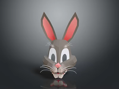 Polygonal Origami Rabbit Head With Large Pink Inner Ears White Eyes And Whiskers 3d model
