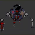 Rusty Mechanical Creature With Spherical Body Red Antenna Black Window Eyes And Metal Limbs