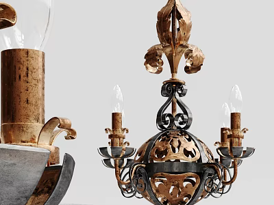 Vintage Brass Chandelier With Ornate Carved Details And Candle Shaped Arms 3d model