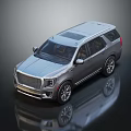 Silver Luxury SUV With Chrome Grille Large Alloy Wheels And Reflective Surface