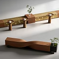 Modern Wooden Tree Planter Design With Long Curved Structure And Small Plants