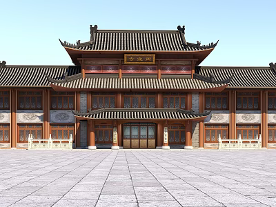 Traditional Chinese Ancient Architecture With Curved Black Tile Roofs Wooden Carvings And Stone Courtyard 3d model