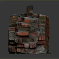 Scenic Landscape Featuring Old Red Brick Wall With Broken Sections Gray Top And Reflective Surface 3d model