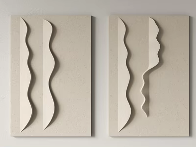Minimalist Two Panel Wall Decor With Wavy Cutouts In Light Tones 3d model