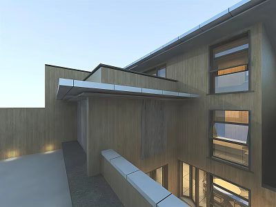 Modern Detached Villa Featuring Wooden Exterior Multiple Windows And Flat Roof Design 3d model