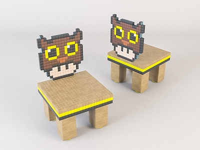 Modern Children's Chair Children's Cartoon Wooden Stool 3d model