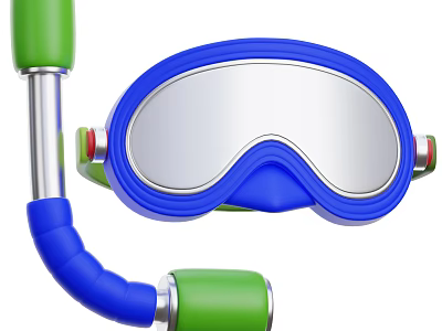 Industrial Diving Goggles And Snorkel With Blue Green Lenses And Metal Parts 3d model