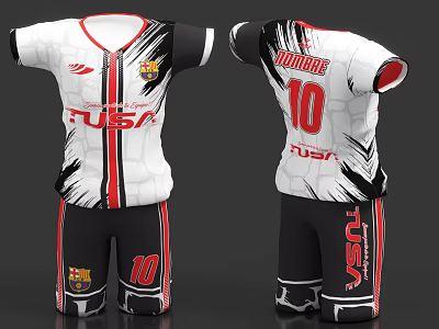 Red and White Sports Uniform Set Front FUSA Lettering Back Number 10 DOMINGO Black Shorts 3d model