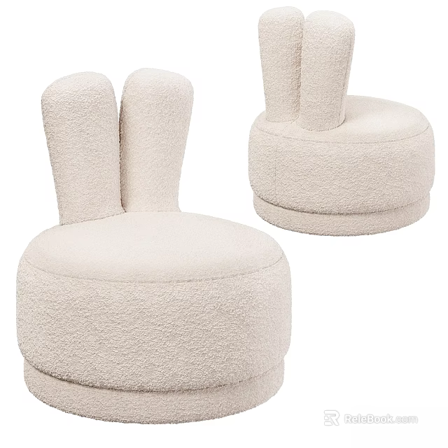 Modern Cute Beige Accent Chair Featuring Bunny Ear Design And Fluffy Fleece Fabric 3d model 