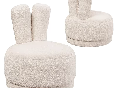 Modern Cute Beige Accent Chair Featuring Bunny Ear Design And Fluffy Fleece Fabric 3d model