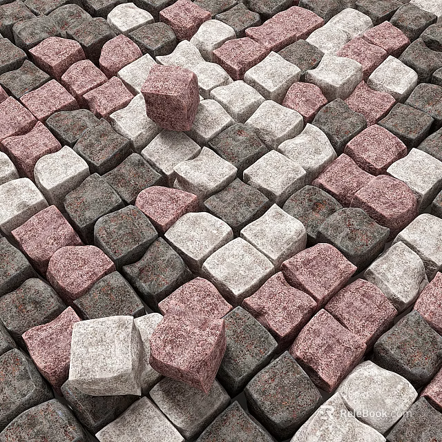 Patterned Ground Surface With Pink Gray And White Stone Cubes Design 3d model 