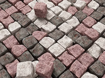 Patterned Ground Surface With Pink Gray And White Stone Cubes Design 3d model