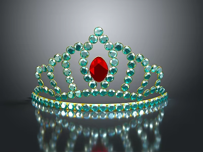 Elegant Decorative Crown With Green Gemstones And Central Red Shiny Design Accessory 3d model